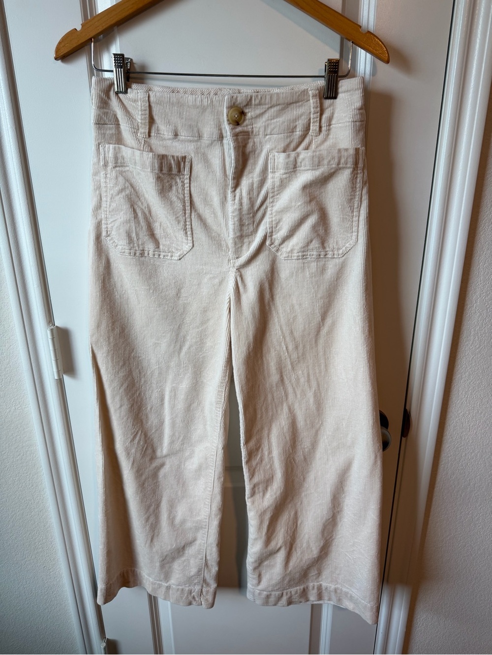 Anthropologie Maeve The Colette Cropped Cream Corduroy Pants - Picture 2 of 5
